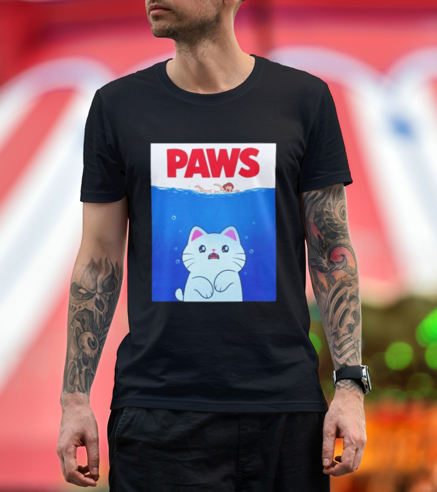 Paws Cat Parody Movie Jaws T-Shirt