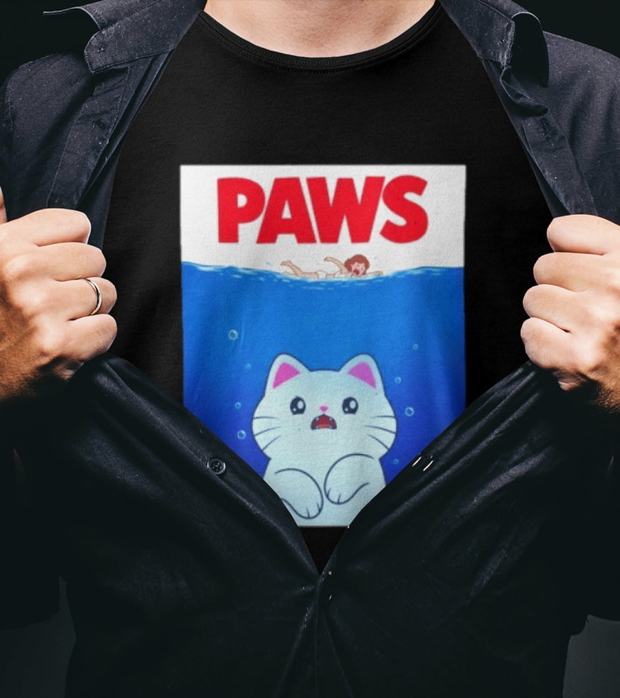 Paws Cat Parody Movie Jaws T-Shirt