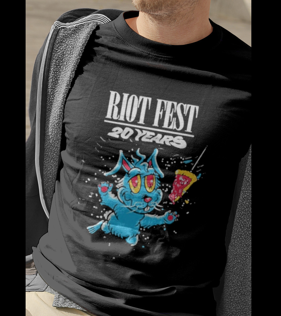 RIOT FEST 20 Years Blue Bunny And Pizza Slice Celebration T-Shirt