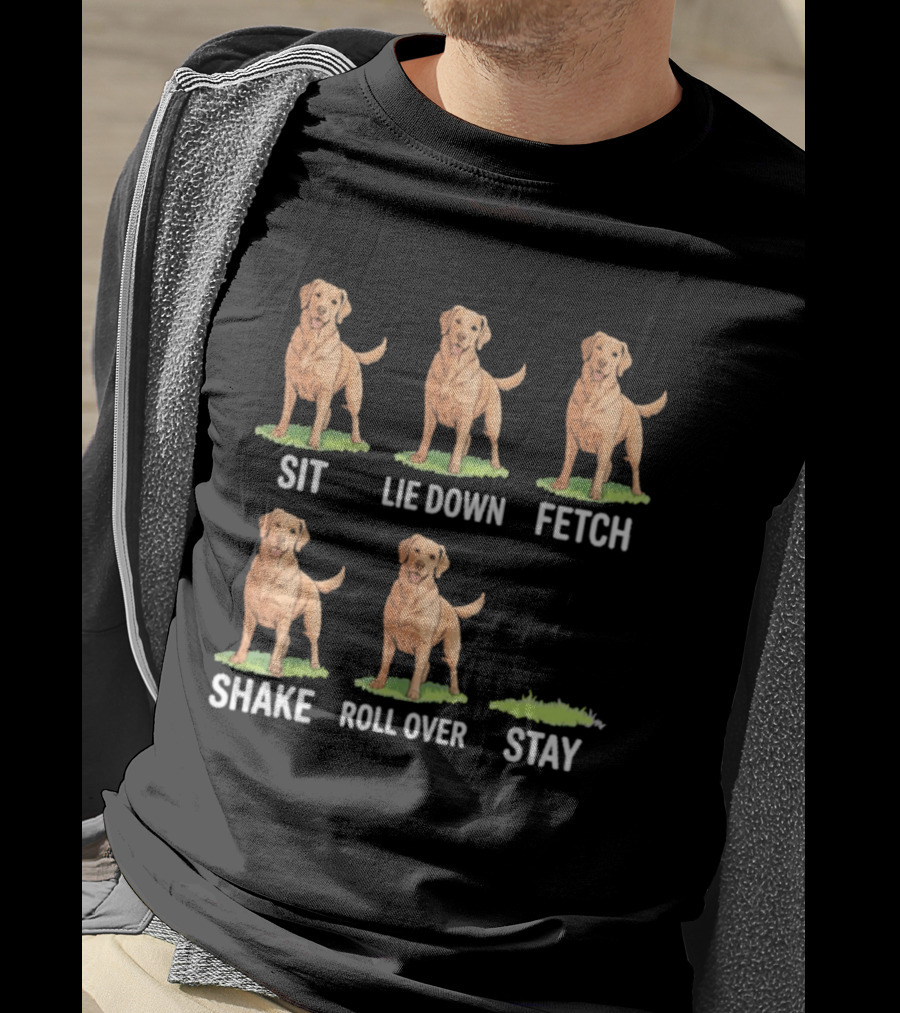 Sit Lie Down Fetch Shake Roll Over Stay Golden Retriever T-Shirt