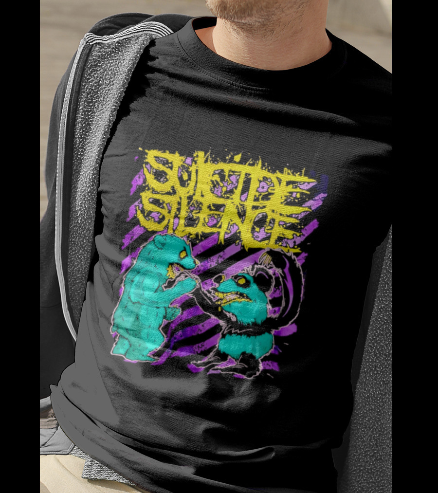 Suicide Silence Bears And Pandas Face Off In Striped Painting T-Shirt