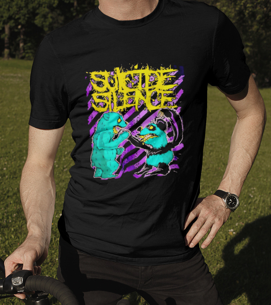 Suicide Silence Bears And Pandas Face Off In Striped Painting T-Shirt