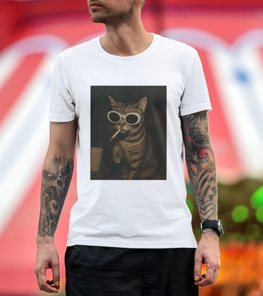 Cool Cat Smoking Sunglasses Meme Iconic Photo T-Shirt