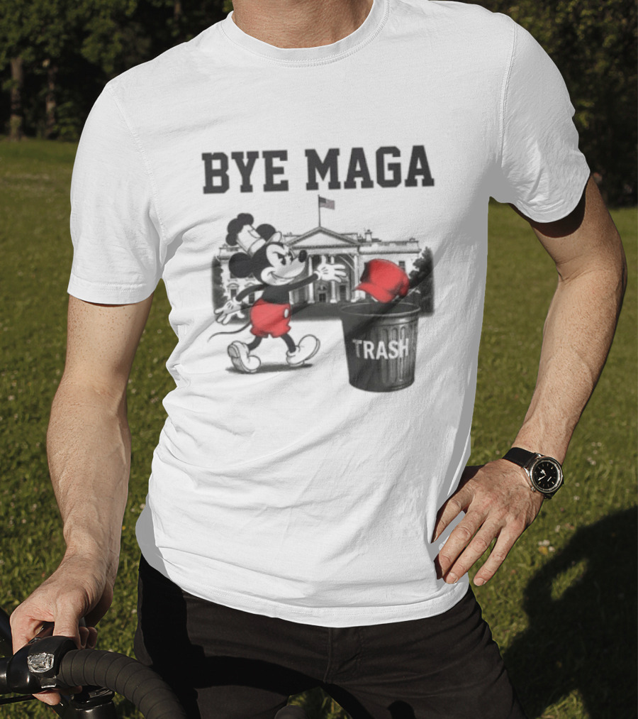 Bye Maga Trash Mickey Mouse Political Satire T-Shirt