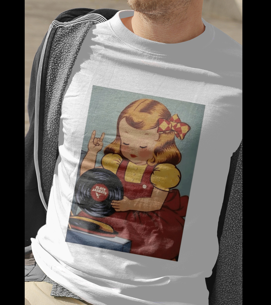 Girl Holding Black Sabbath Vinyl Heavy Metal T-Shirt