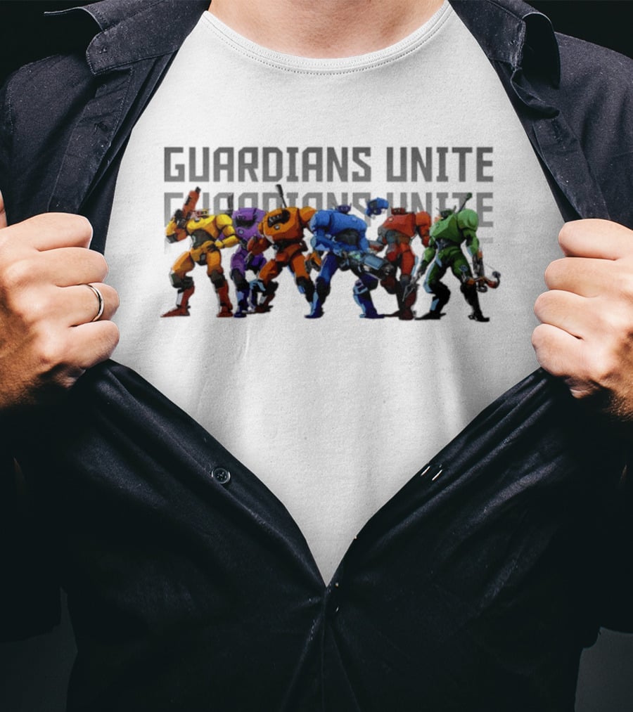 Guardians Unite Roboquest Colorful Robot Squad T-Shirt