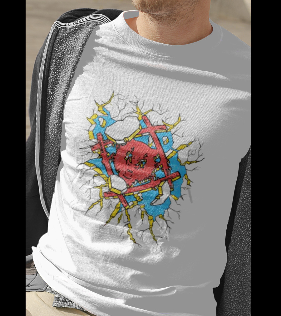 Hollowsquad La Store Hs Smash Fractured Red Face And Abstract Blue Yellow T-Shirt