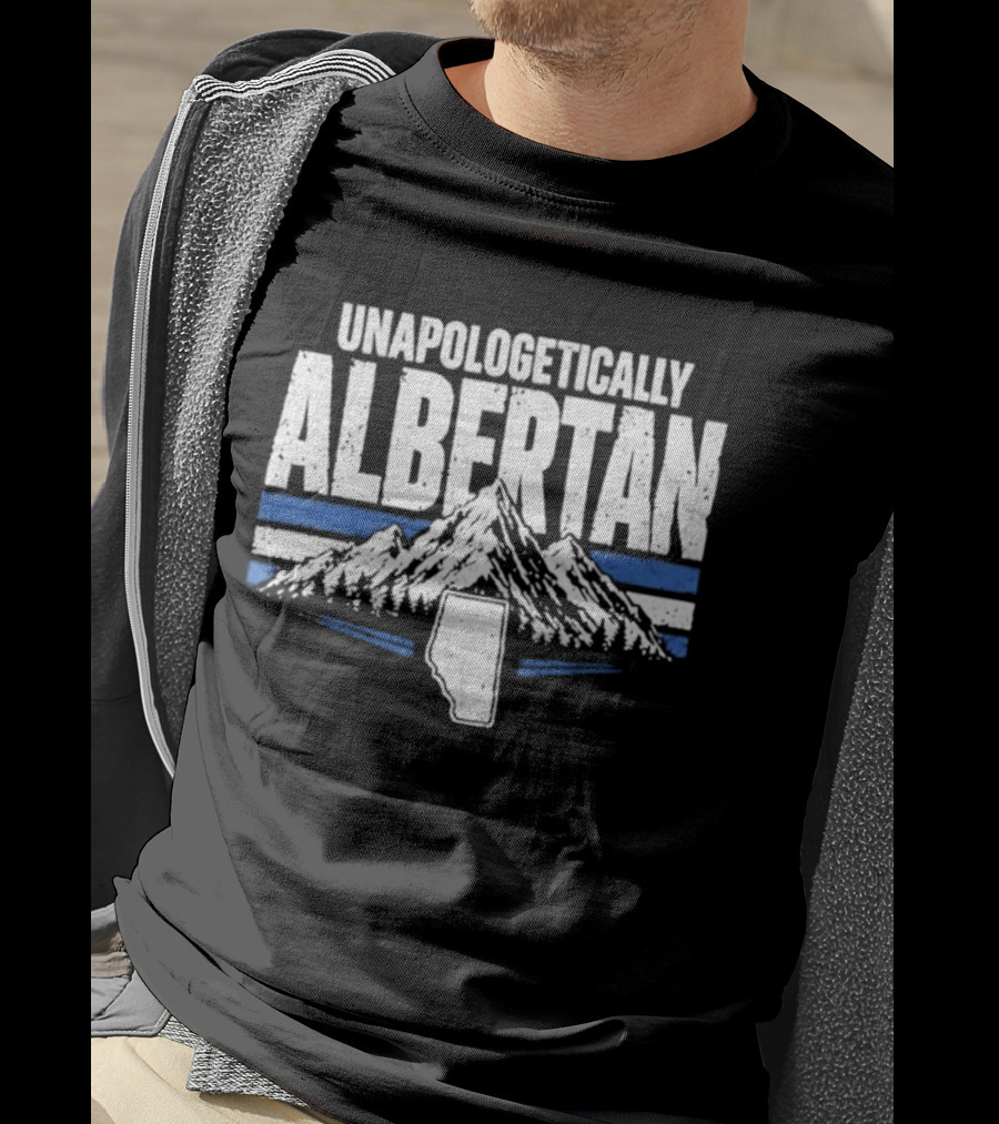 Unapologetically Albertan Alberta Map Mountains Stripes T-Shirt
