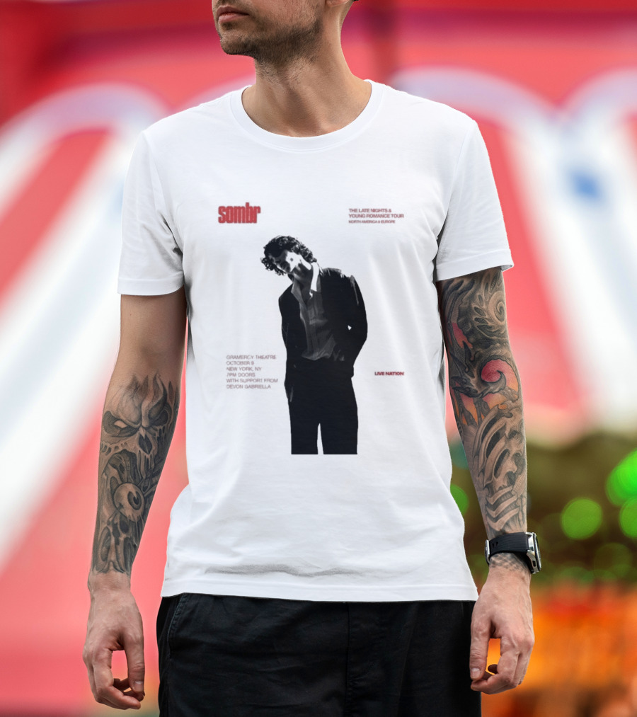 Sombr The Late Nights And Young Romance Tour Dates 2025 North America And Europe T-Shirt
