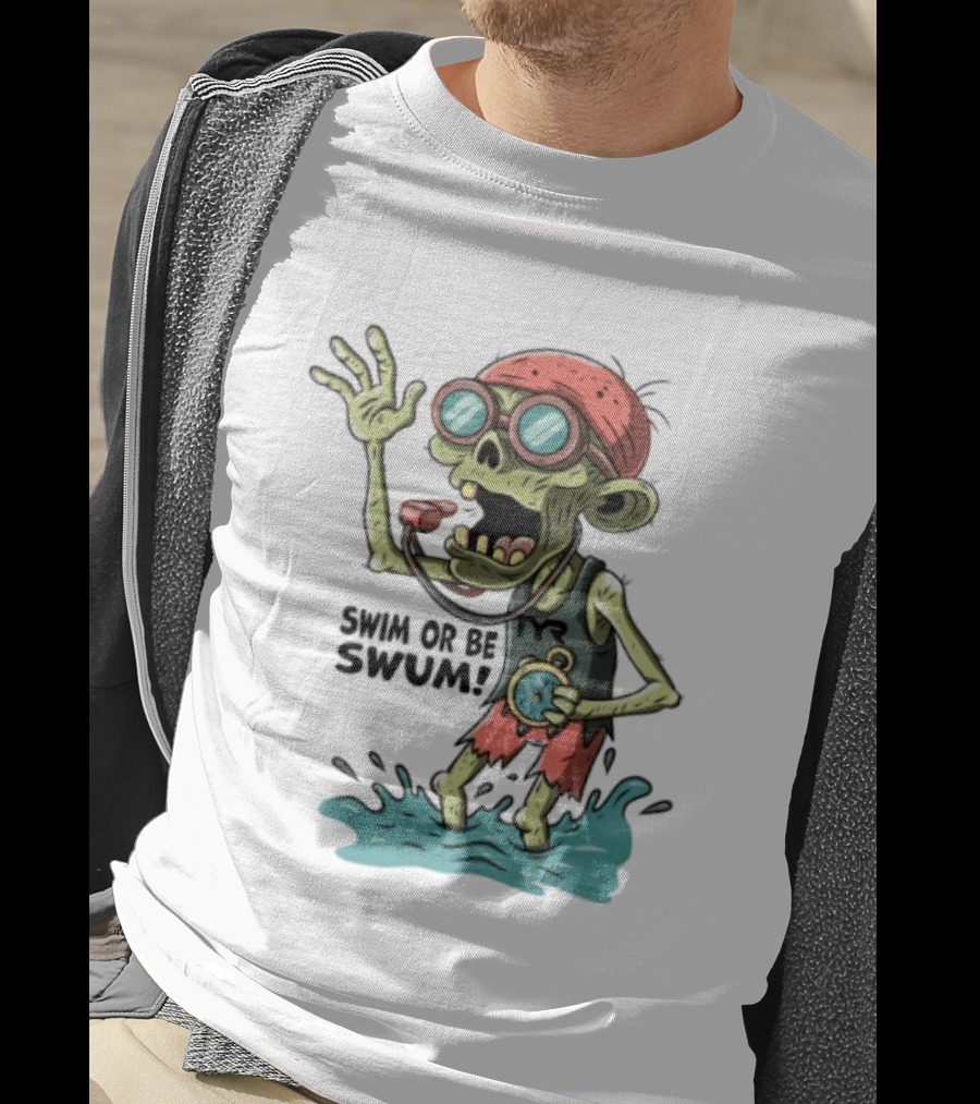 Swim Or Be Swum Zombie Lifeguard With Stop And Whistle T-Shirt
