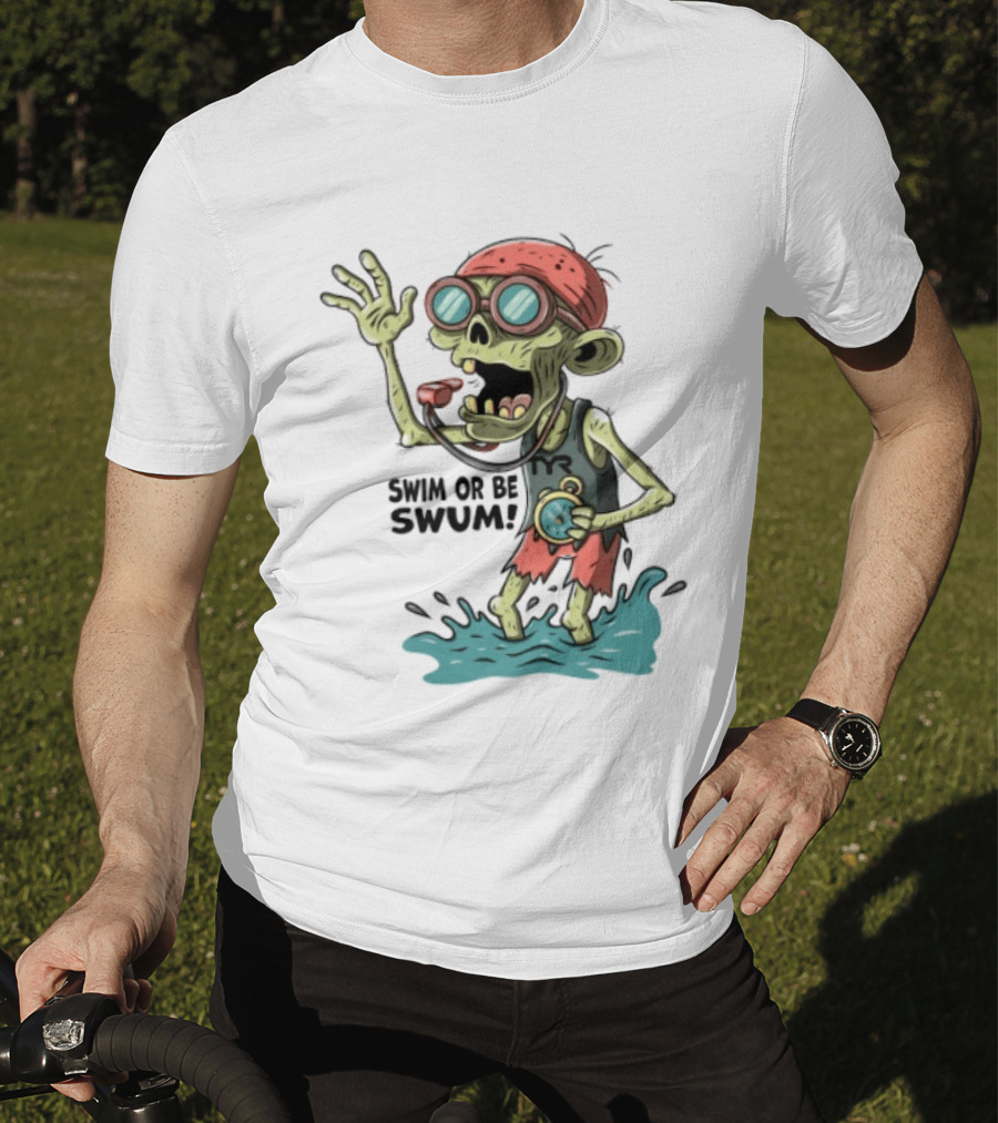 Swim Or Be Swum Zombie Lifeguard With Stop And Whistle T-Shirt