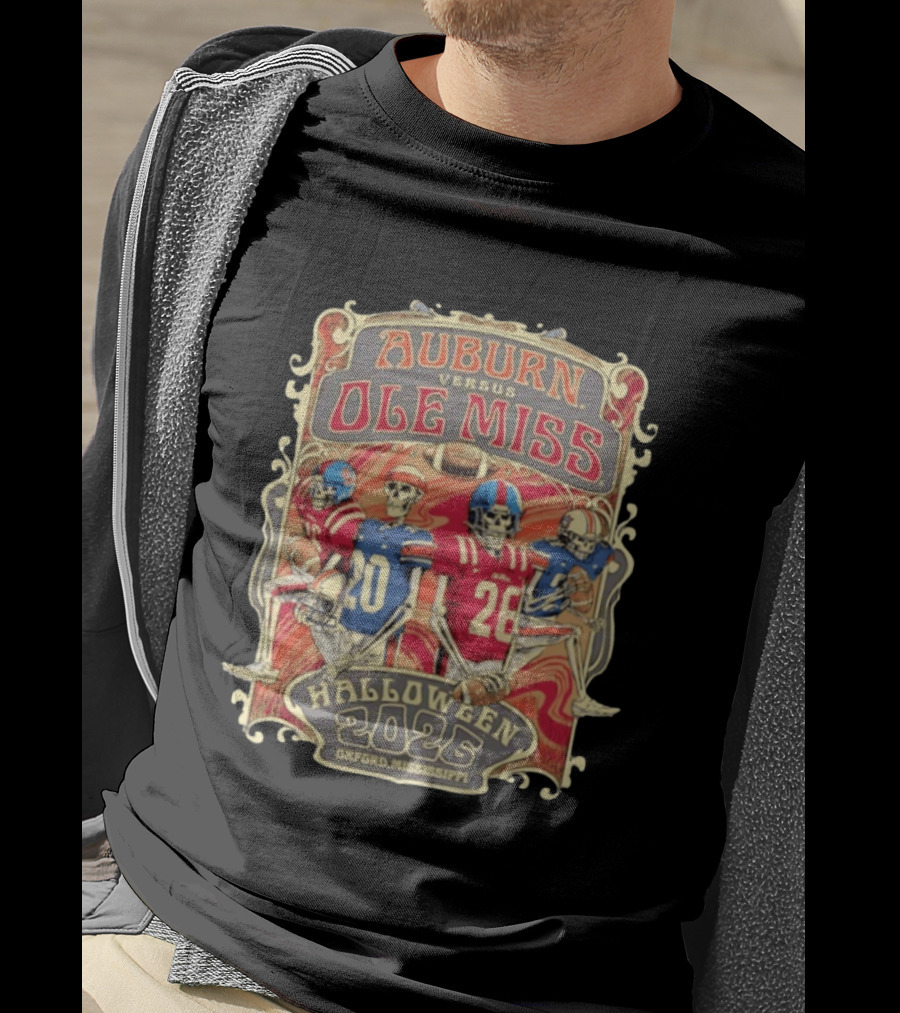 Auburn Versus Ole Miss Halloween 2026 Oxford Mississippi Football Skeletons T-Shirt