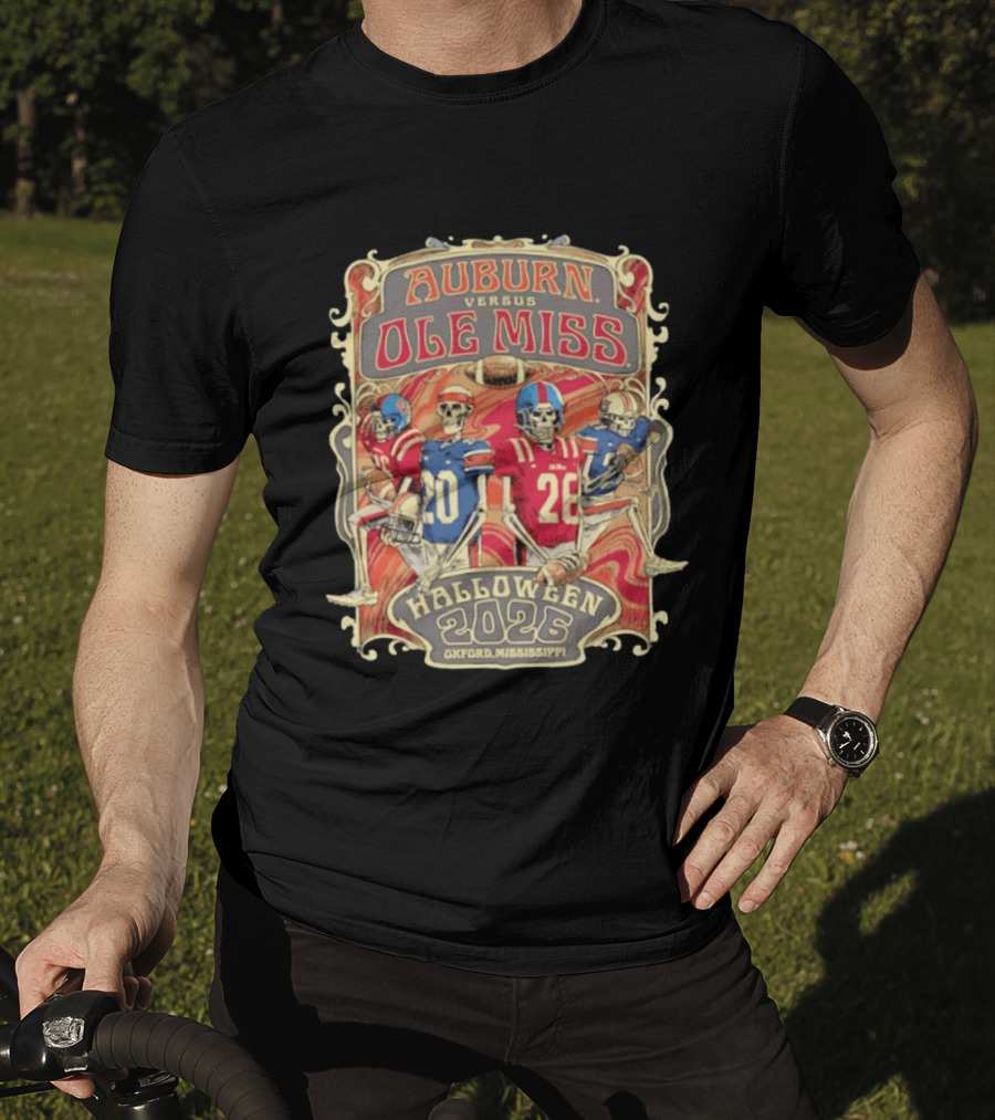 Auburn Versus Ole Miss Halloween 2026 Oxford Mississippi Football Skeletons T-Shirt