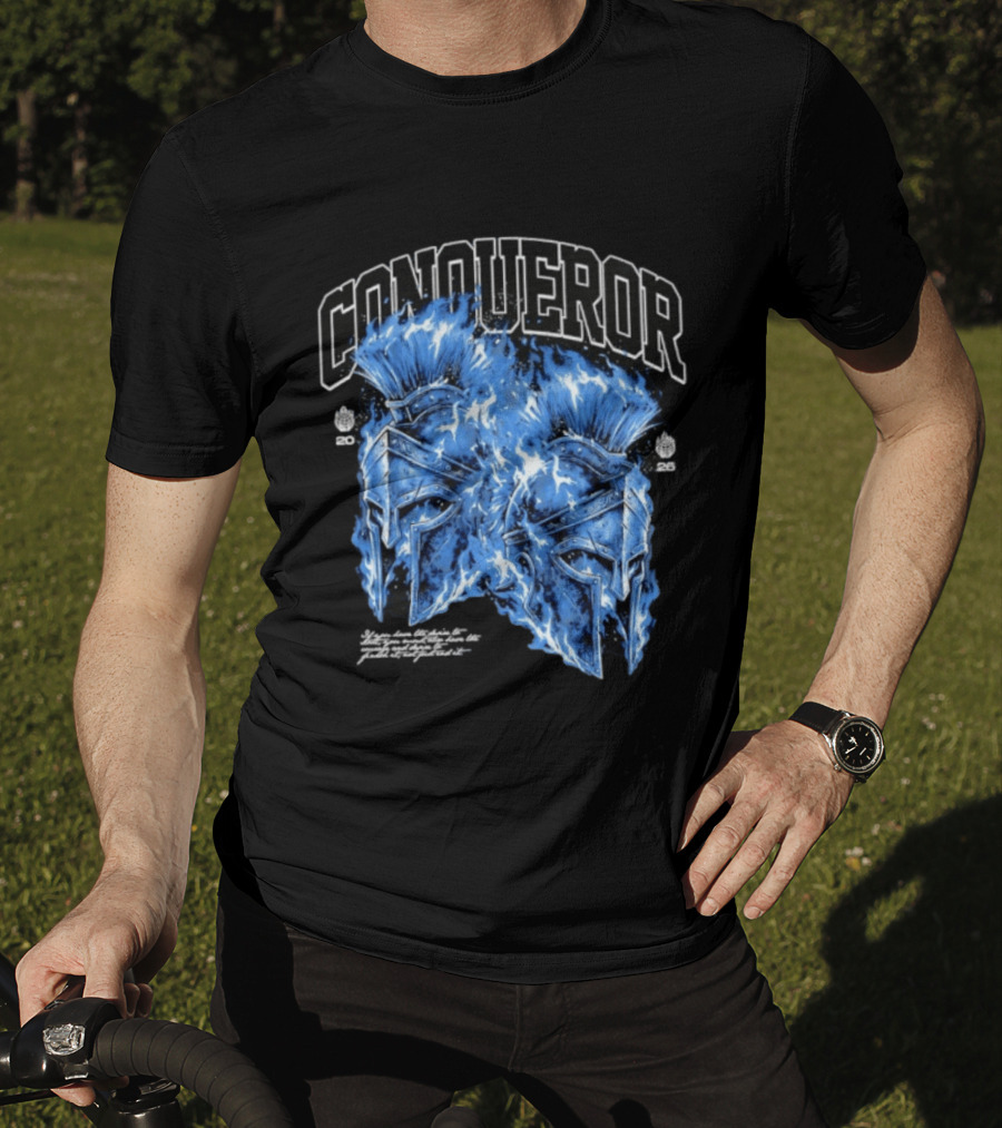 Conqueror Spartan Helmets Blue Fire Blaze T-Shirt