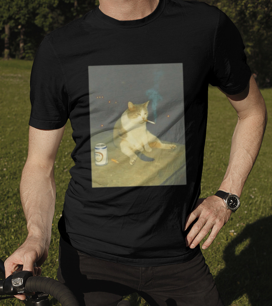 Depressed Cat Smoking Cigarette Meme With Beer Can T-Shirt