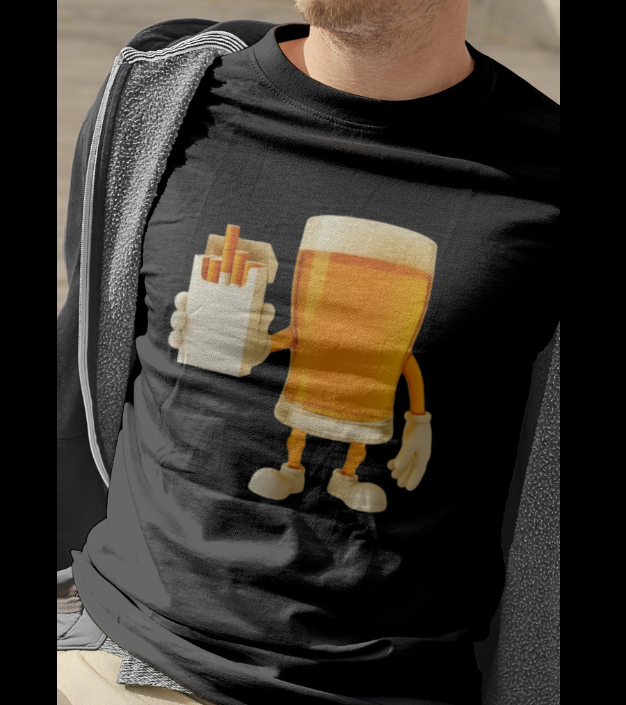 Beer Glass Holding Cigarettes Funny Drunk Cigs T-Shirt