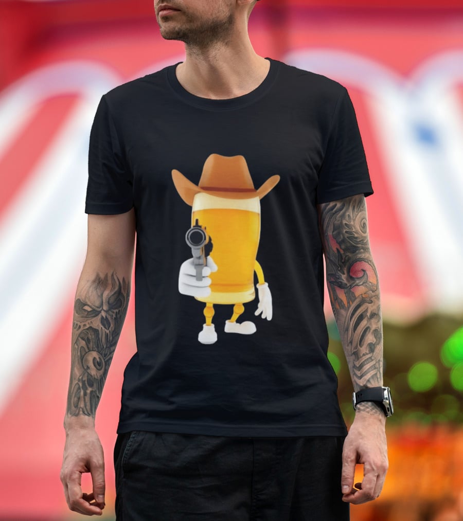 Cowboy Beer Glass With Gun Meme T-Shirt