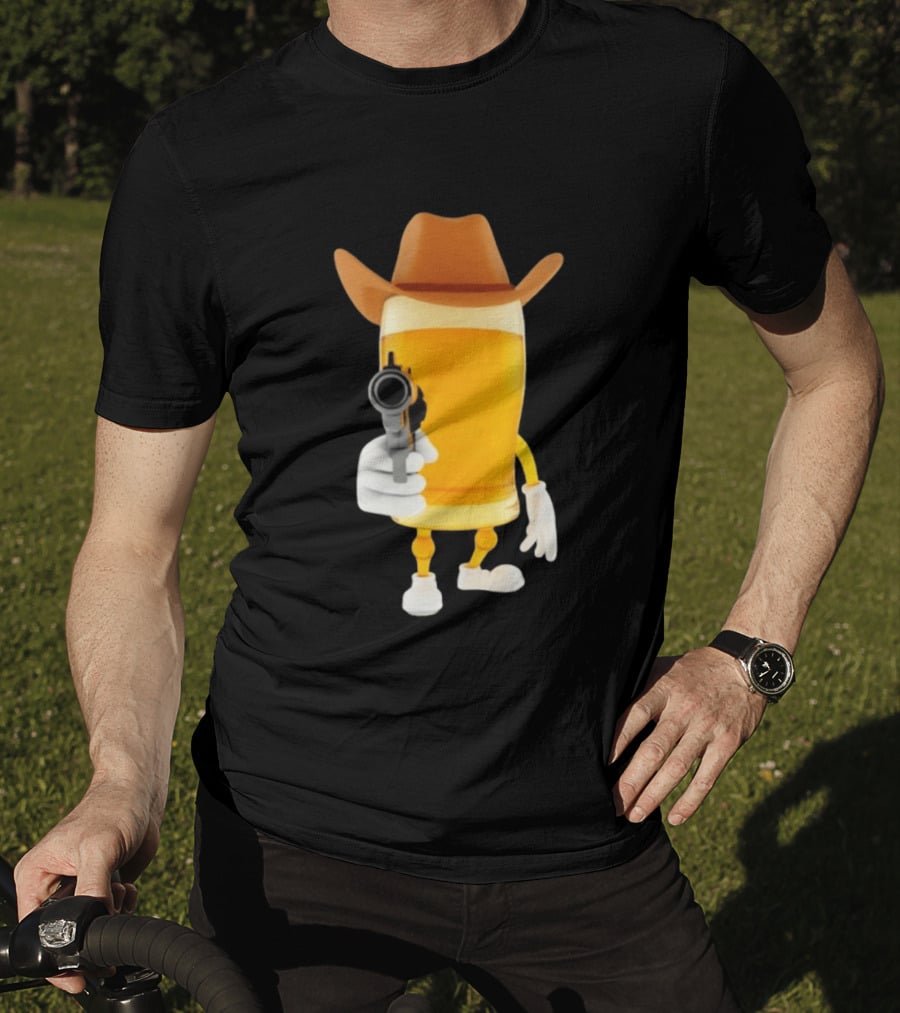 Cowboy Beer Glass With Gun Meme T-Shirt