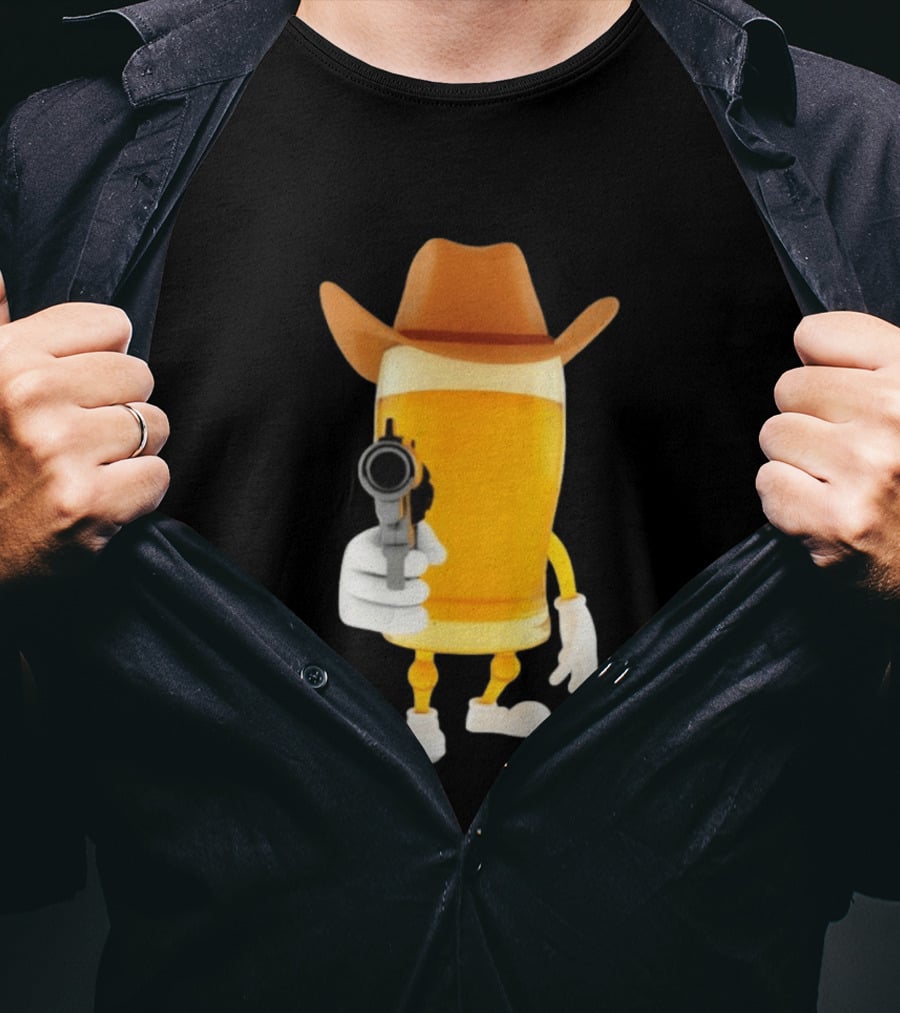 Cowboy Beer Glass With Gun Meme T-Shirt