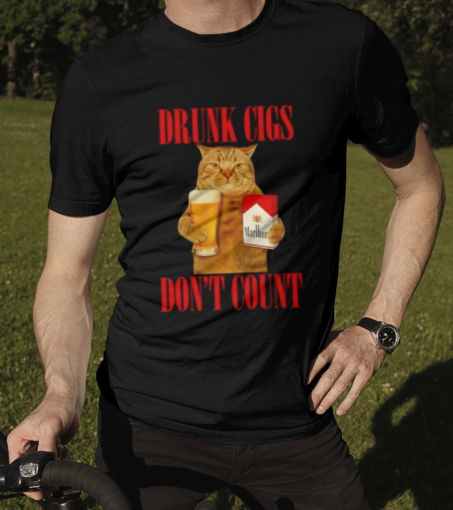 Drunk Cigs Don't Count Cat With Beer And Cigarette Pack T-Shirt