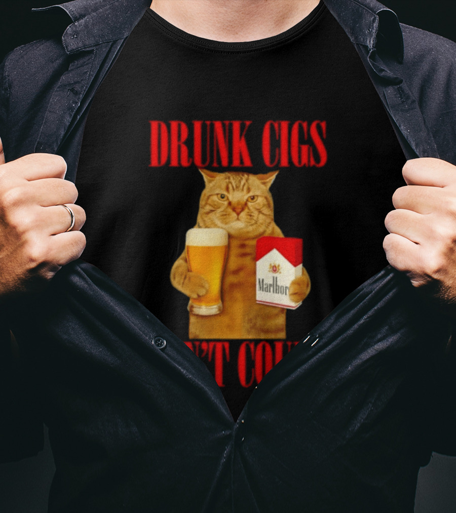 Drunk Cigs Don't Count Cat With Beer And Cigarette Pack T-Shirt