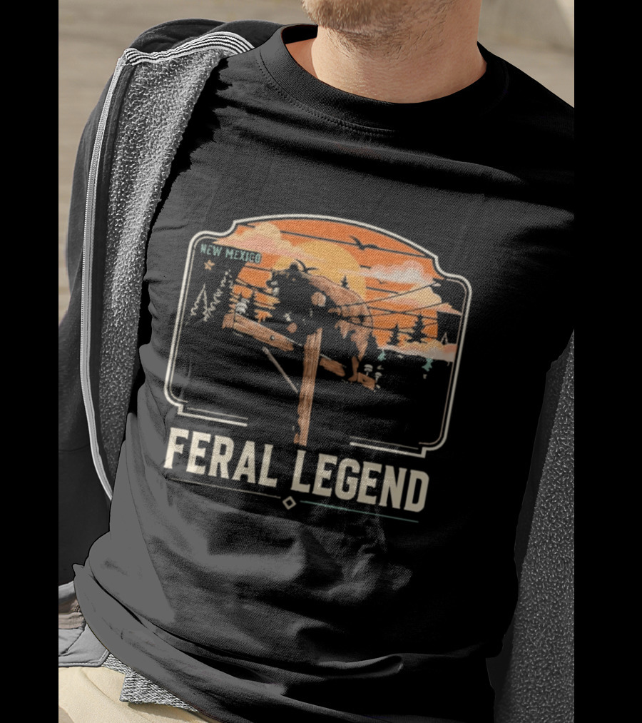 Feral Legend New Mexico Bear Climbs Light Pole Sunset Scene T-Shirt