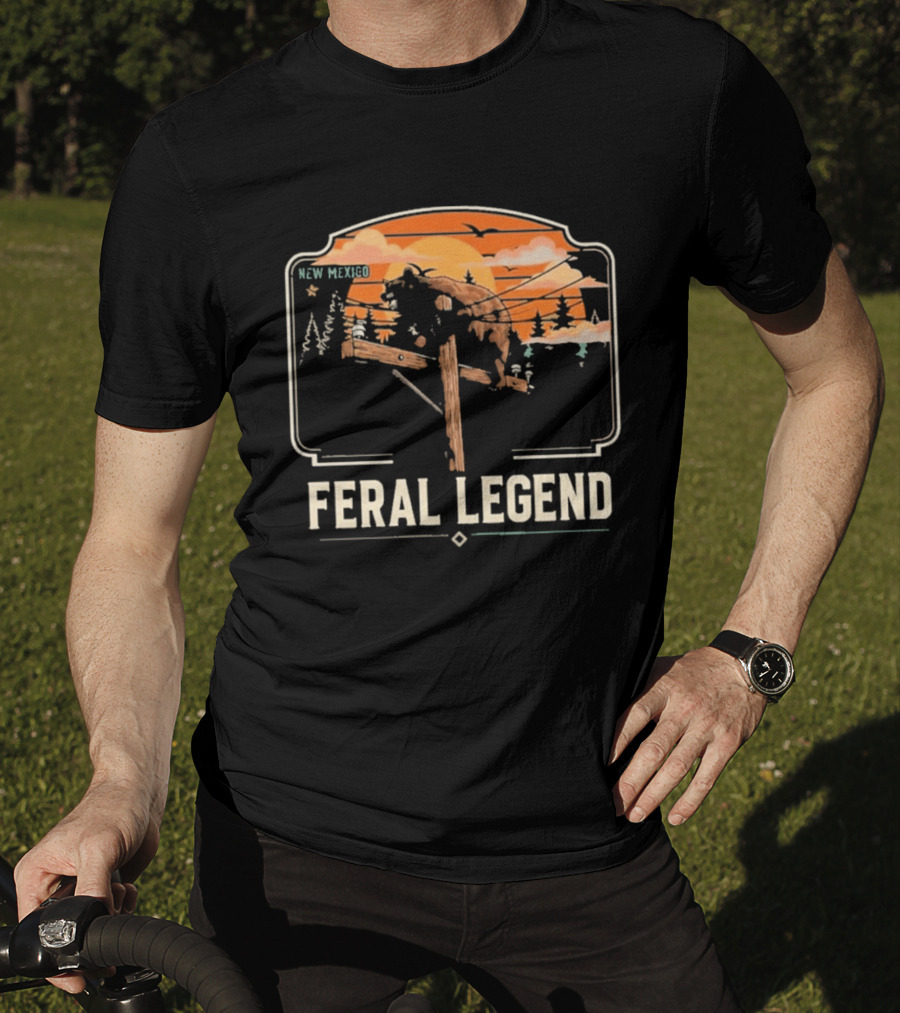 Feral Legend New Mexico Bear Climbs Light Pole Sunset Scene T-Shirt