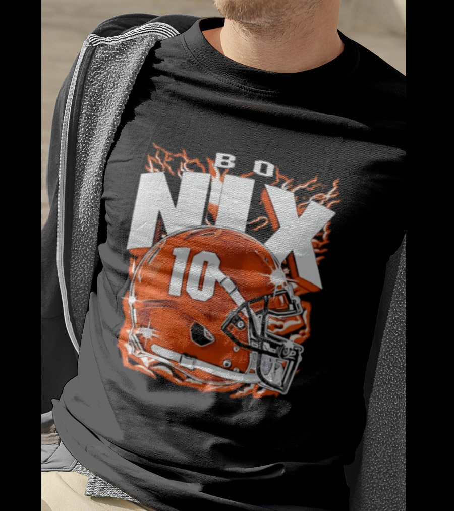 Bo Nix 10 Orange Football Helmet Flames T-Shirt