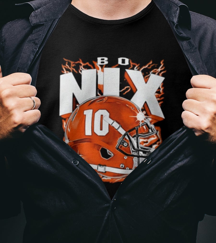 Bo Nix 10 Orange Football Helmet Flames T-Shirt