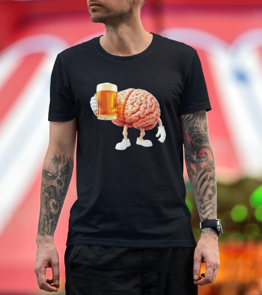 Brain Holding A Beer Drinking Anatomy Fun Humor T-Shirt