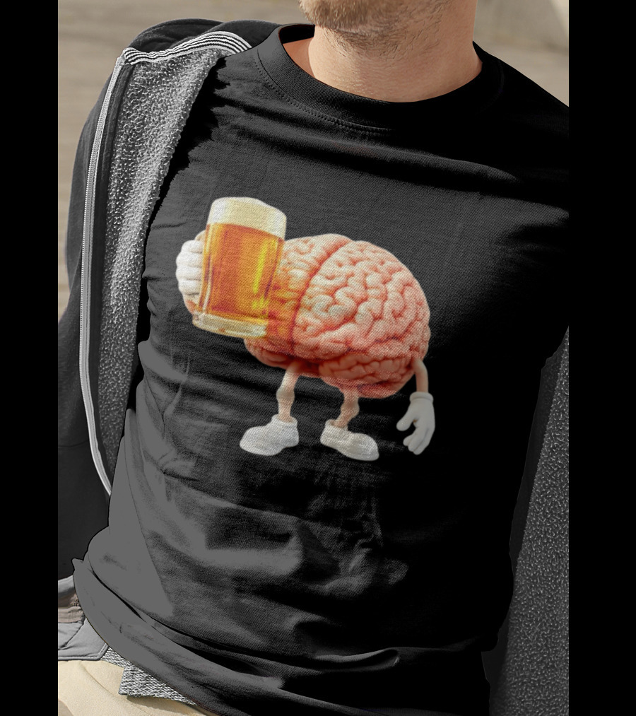 Brain Holding A Beer Drinking Anatomy Fun Humor T-Shirt