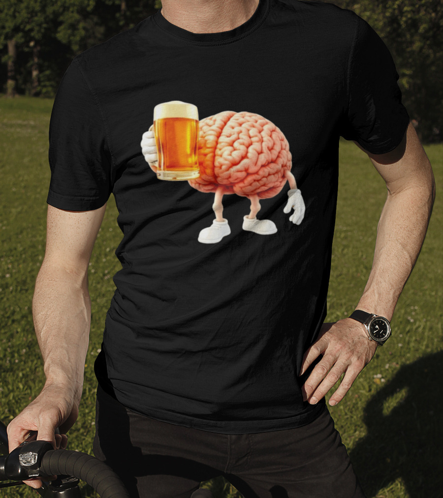 Brain Holding A Beer Drinking Anatomy Fun Humor T-Shirt