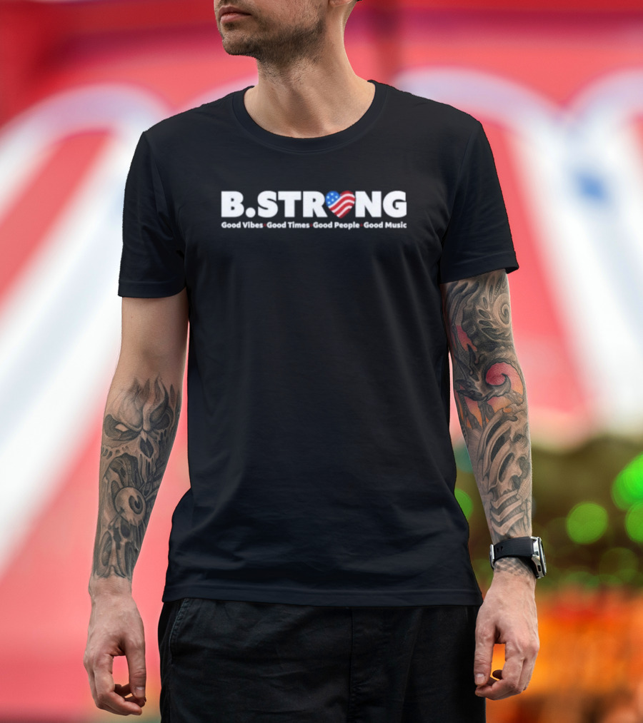 BStrong Good Vibes Good Times Good People Good Music American Flag Heart T-Shirt