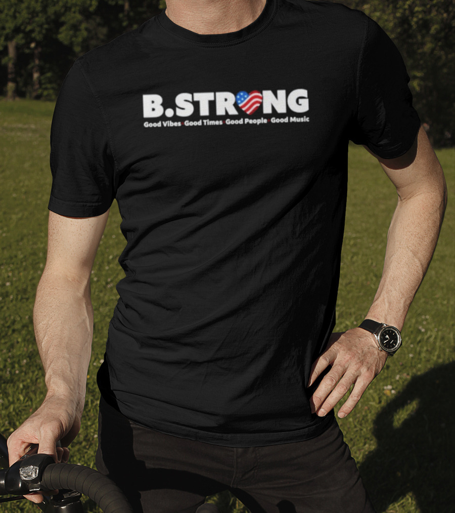 BStrong Good Vibes Good Times Good People Good Music American Flag Heart T-Shirt