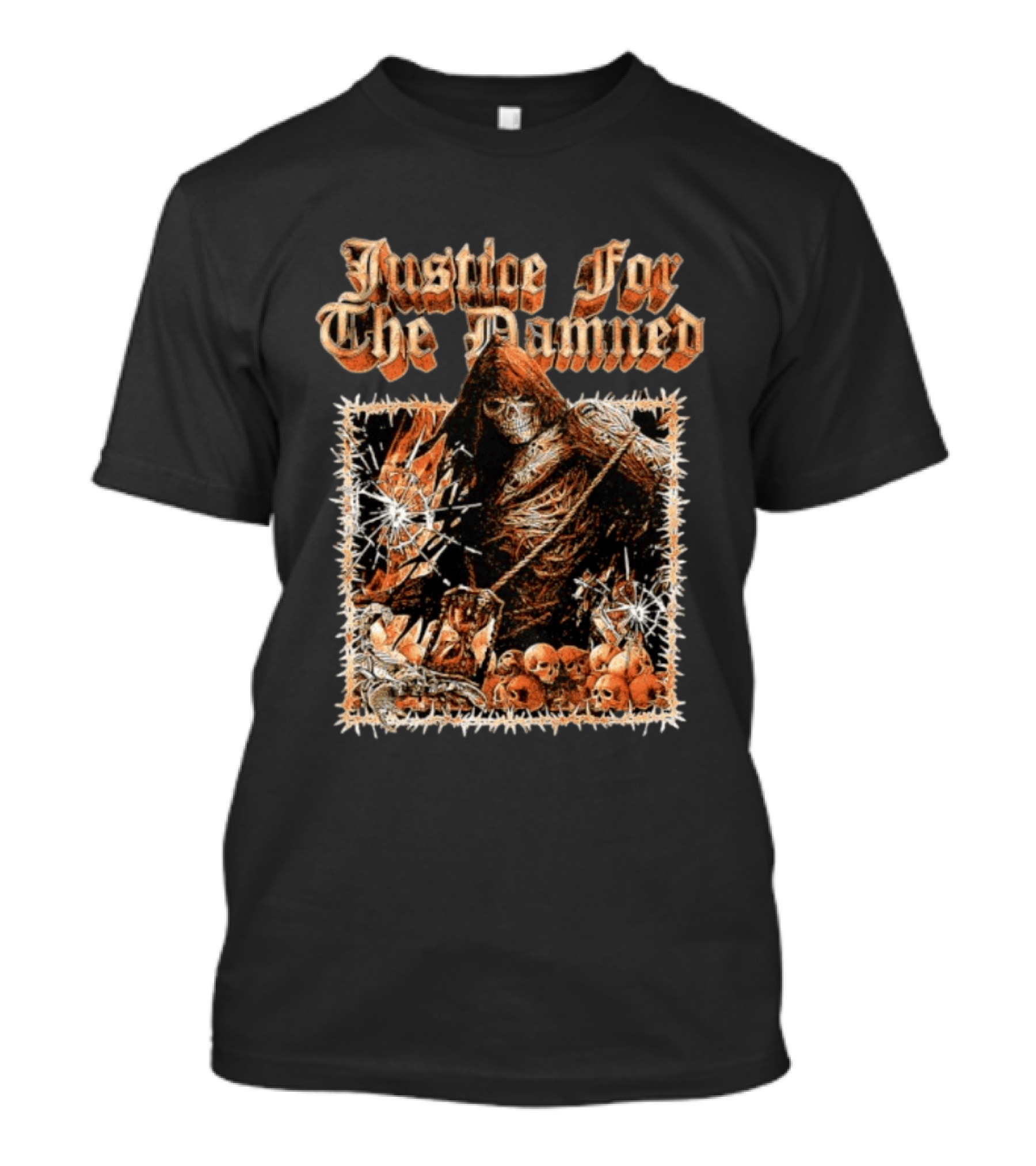 Justice For The Damned Grim Reaper Scorpion Skeleton Skulls T-Shirt
