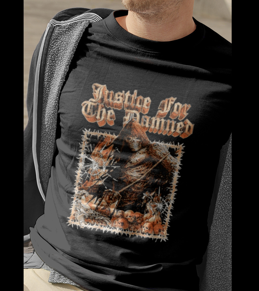Justice For The Damned Grim Reaper Scorpion Skeleton Skulls T-Shirt