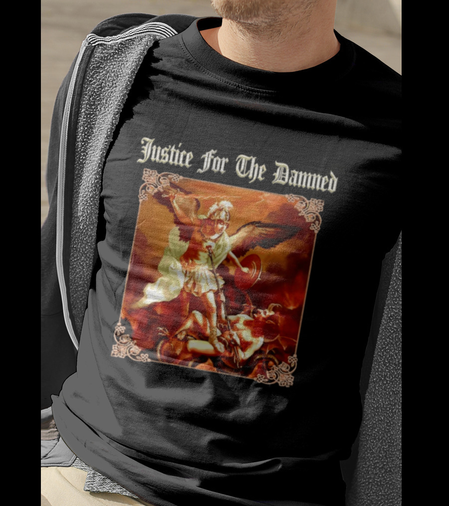 Justice For The Damned Metalcore Hardcore Knight And Fallen Angel Battle T-Shirt