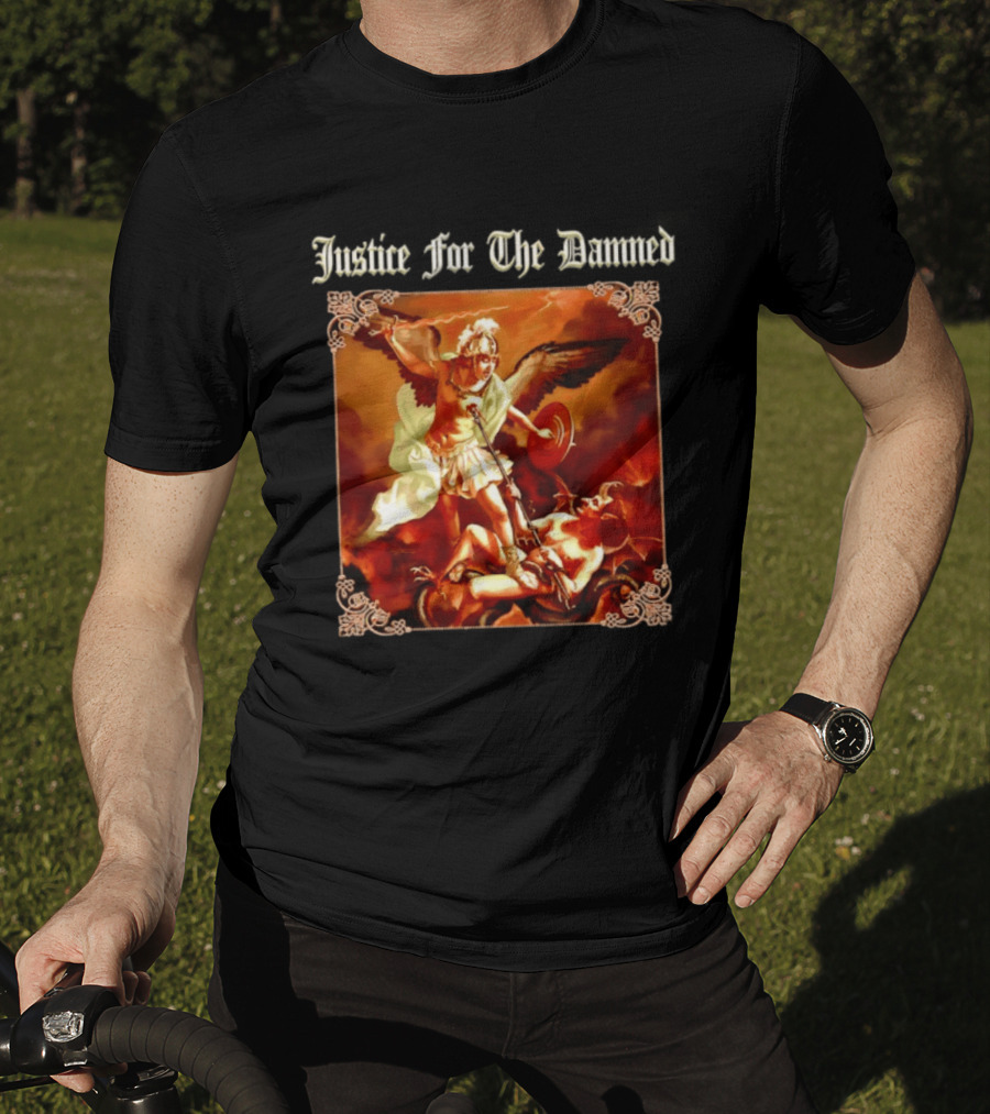 Justice For The Damned Metalcore Hardcore Knight And Fallen Angel Battle T-Shirt