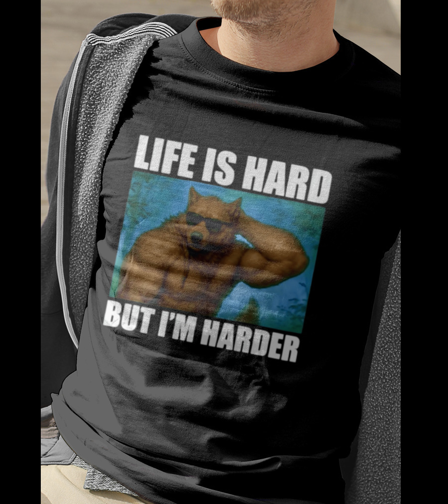 Life Is Hard But I'm Harder Sunglasses Wolf Gym Motivation T-Shirt