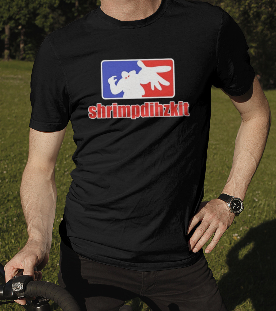 Shrimpdihzkit NBA Style Branding Parody Red White Blue T-Shirt