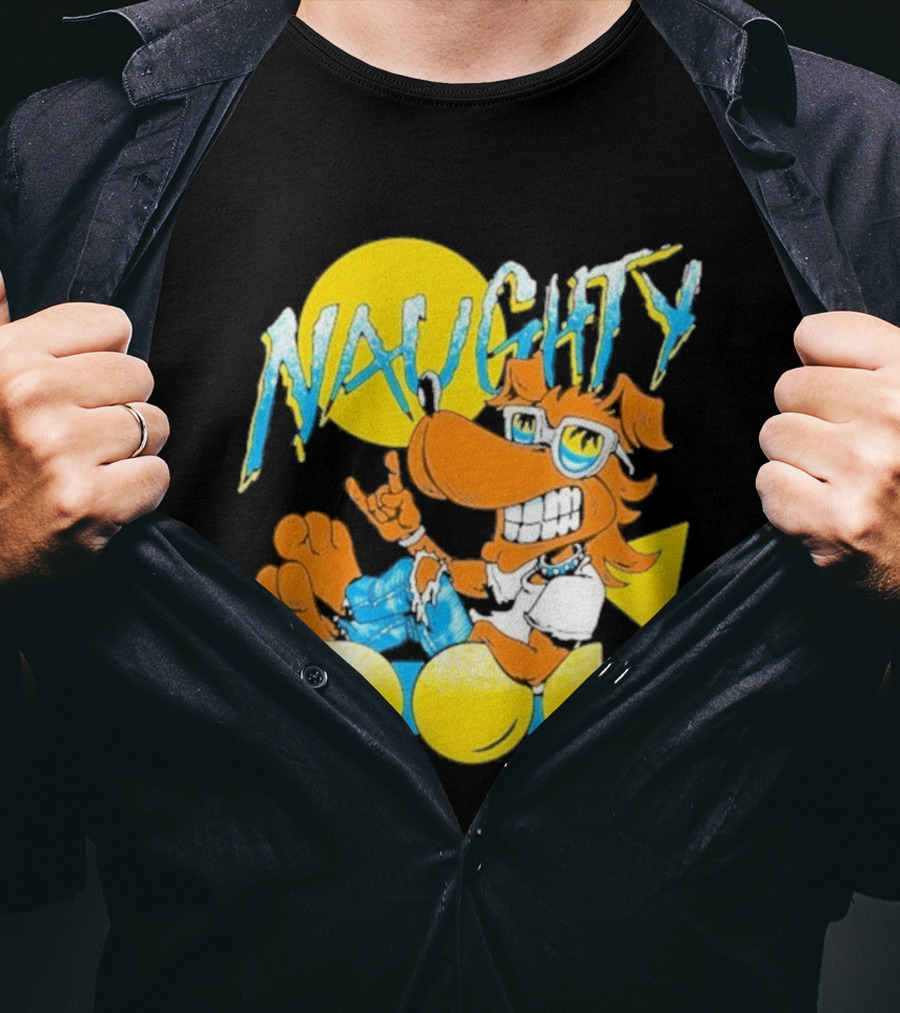 Naughty Dog Retro Cartoon Character With Sunglasses And Sunburst T-Shirt