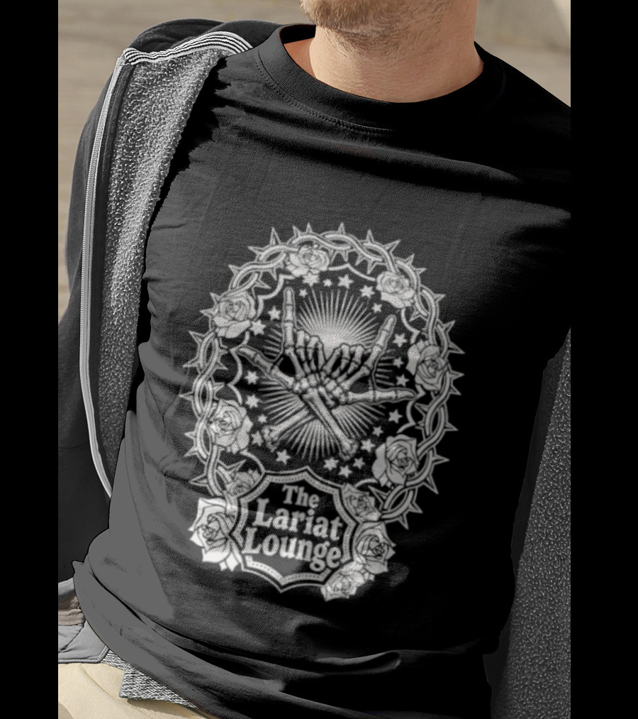 The Lariat Lounge Skeleton Hands Roses Thorns And Stars T-Shirt