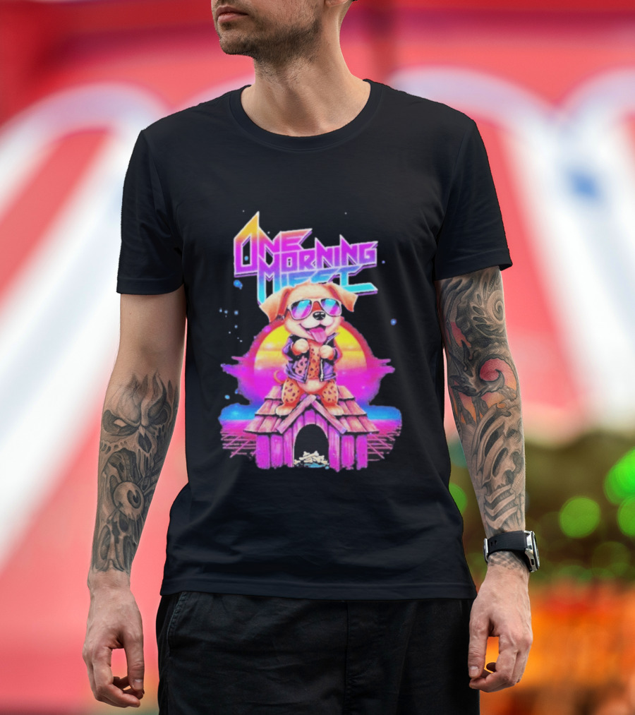 One Morning Left Puppy Doghouse 80s Retro Sunglasses Sunset Vibe T-Shirt