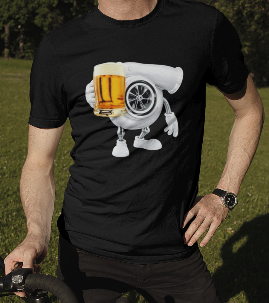 Turbo Beer Turbocharger Car Enthusiast Character With Beer T-Shirt
