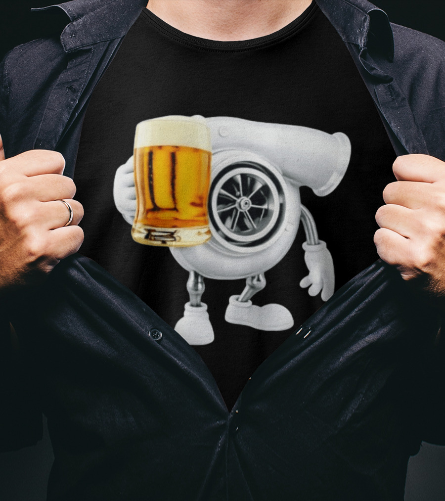 Turbo Beer Turbocharger Car Enthusiast Character With Beer T-Shirt