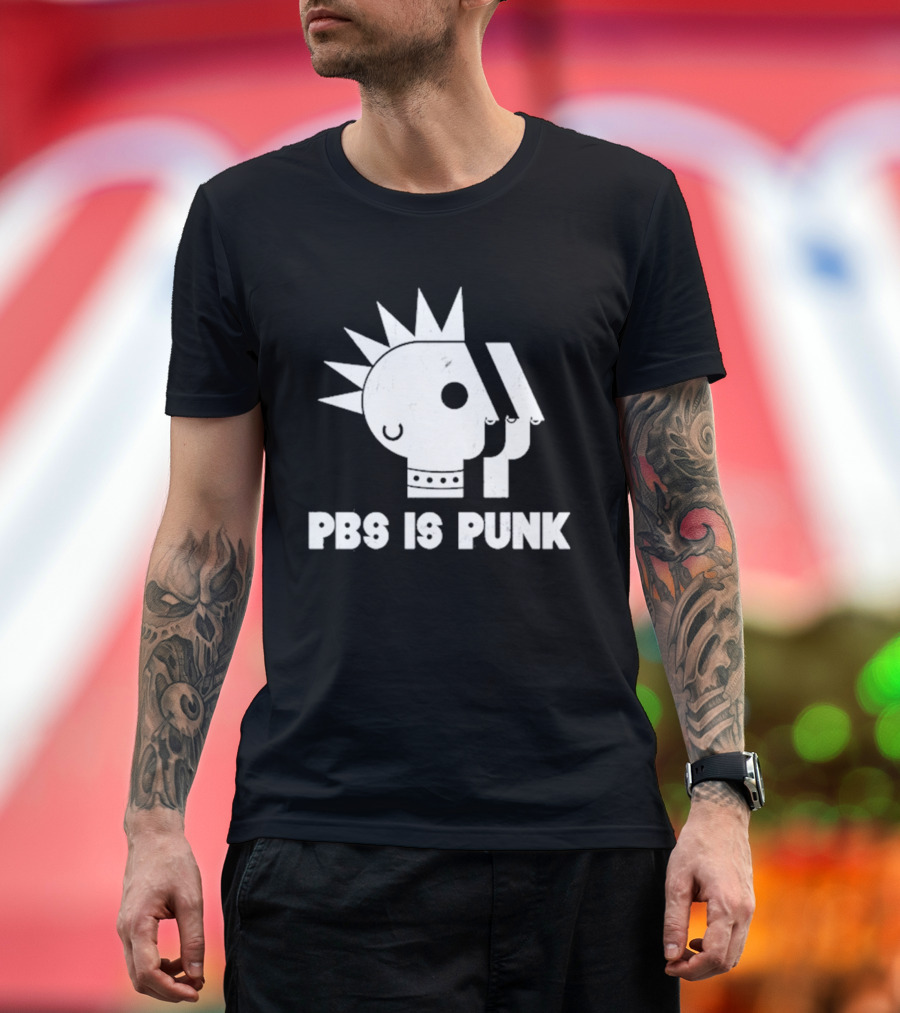 PBS Is Punk Distressed Style Mohawk Head Everyday Wear T-Shirt