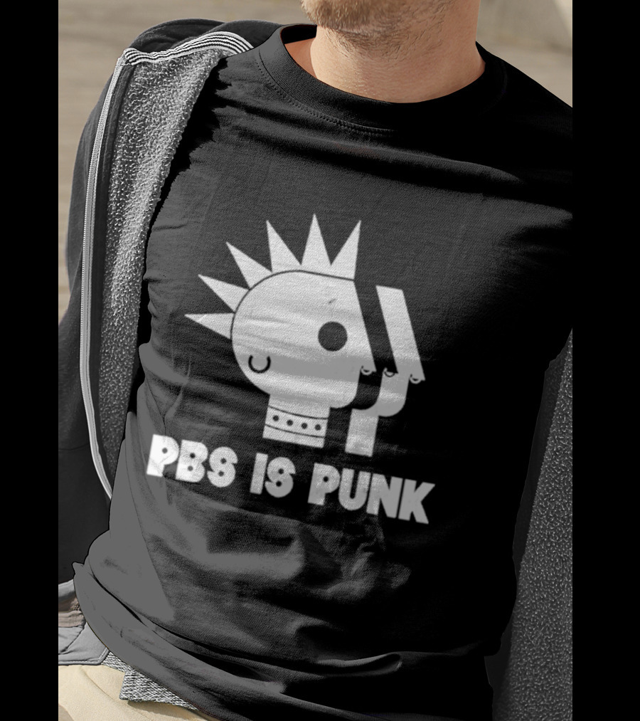 PBS Is Punk Distressed Style Mohawk Head Everyday Wear T-Shirt