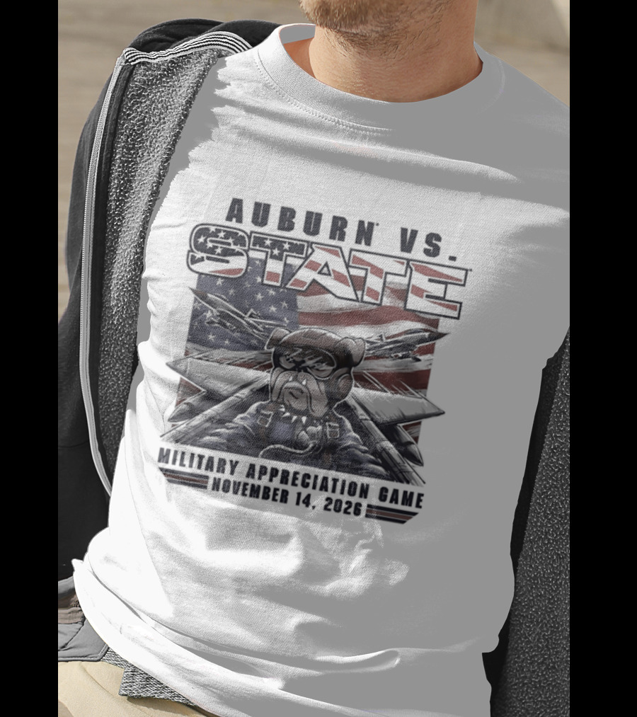 Auburn Vs State Military Appreciation Game November 14 2026 Bulldog And American Flag T-Shirt