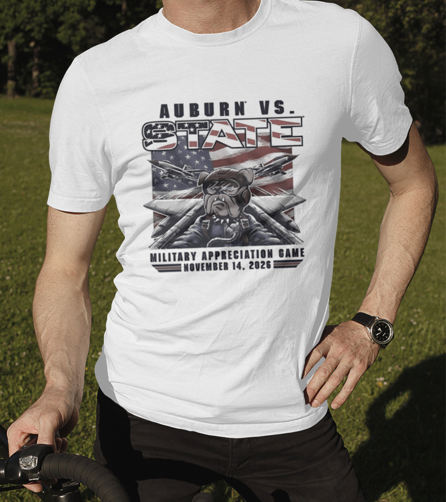 Auburn Vs State Military Appreciation Game November 14 2026 Bulldog And American Flag T-Shirt