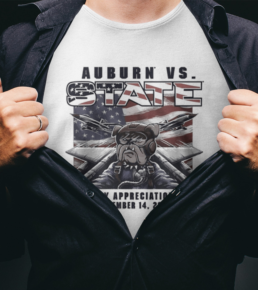 Auburn Vs State Military Appreciation Game November 14 2026 Bulldog And American Flag T-Shirt